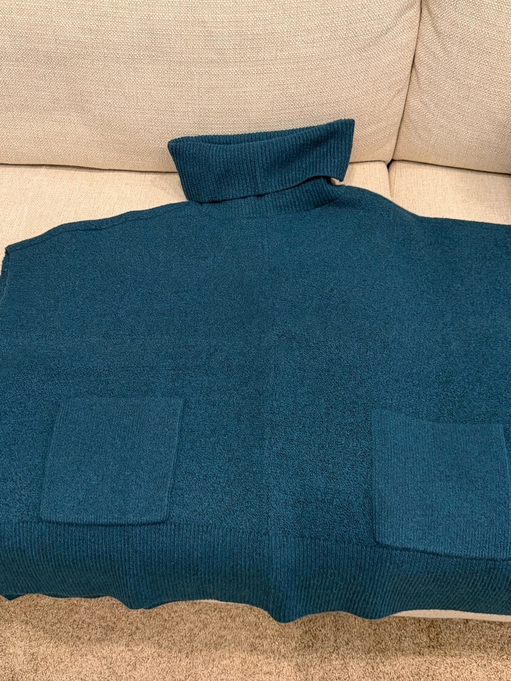 NWT Talbots Teal Turtleneck Sweater/Poncho with Front Patch Pockets
